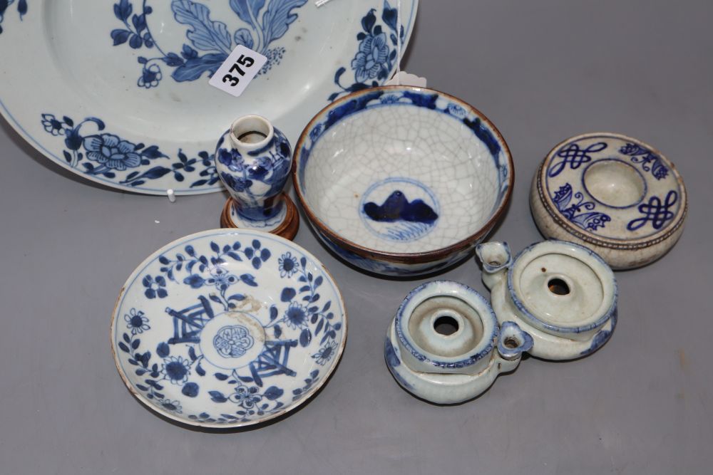 Two Korean water droppers and Chinese blue and white porcelain, 18th / 19th century